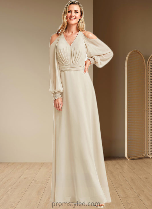 Angel A-line Cold Shoulder Floor-Length Chiffon Bridesmaid Dress HLP0025760