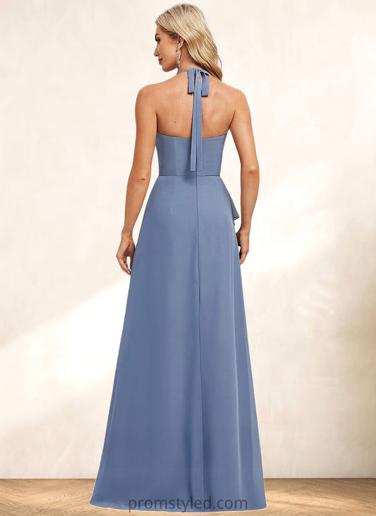 Madelynn A-line Halter Floor-Length Chiffon Bridesmaid Dress HLP0025799