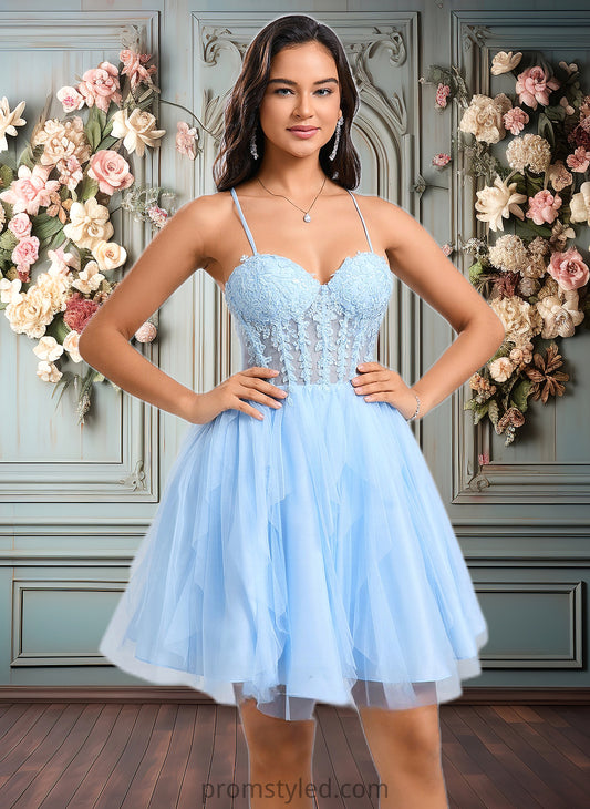 Lillian Ball-Gown/Princess Sweetheart Short Lace Tulle Homecoming Dress With Ruffle HLP0025707