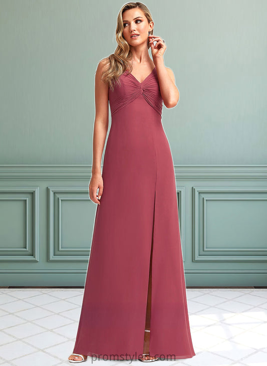 Ava A-line V-Neck Floor-Length Chiffon Bridesmaid Dress HLP0025753