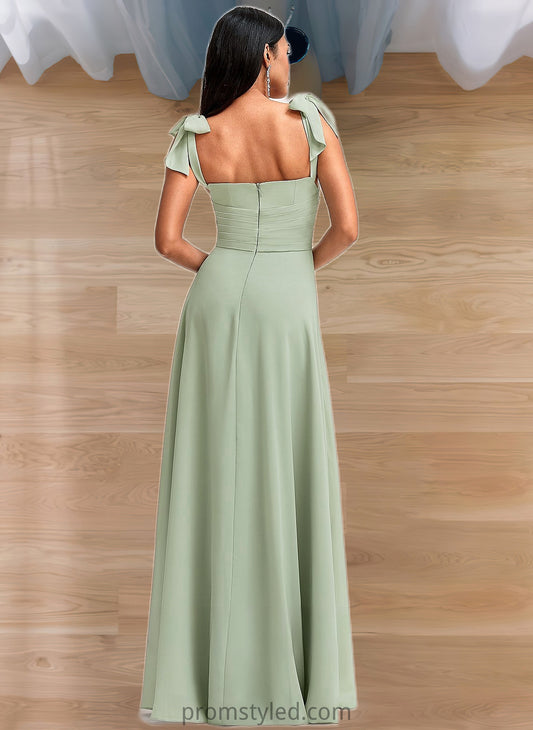 Kendra A-line Cowl Floor-Length Chiffon Bridesmaid Dress With Bow HLP0025738