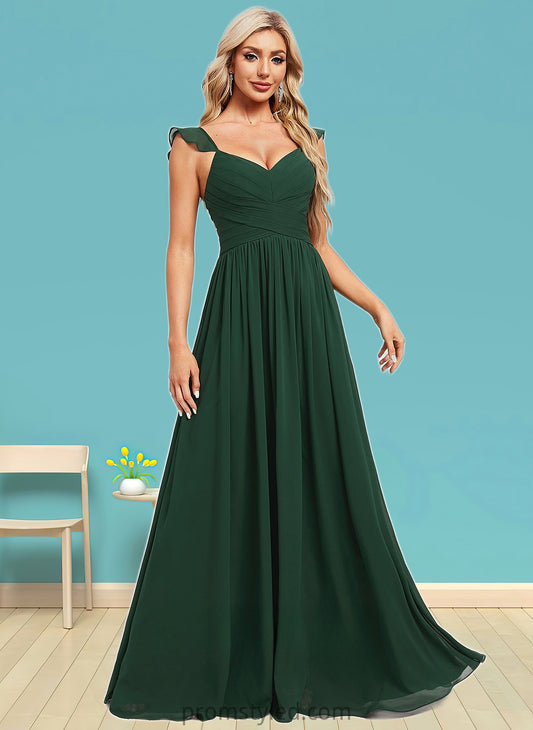 Marian A-line V-Neck Floor-Length Chiffon Bridesmaid Dress With Ruffle HLP0025811