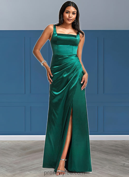 Hadley A-line Square Floor-Length Stretch Satin Bridesmaid Dress HLP0025742