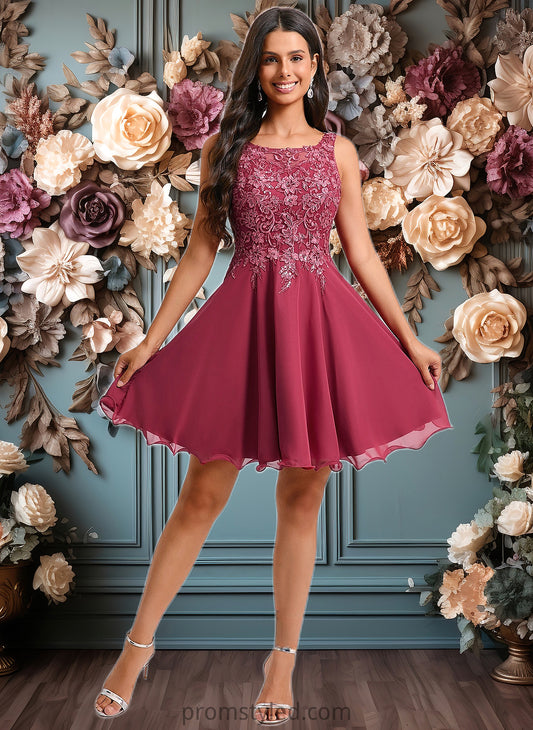 Campbell A-line Scoop Short Chiffon Homecoming Dress With Sequins Appliques Lace HLP0025681