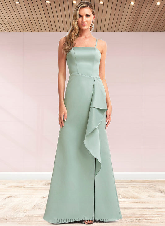 Alayna A-line Square Floor-Length Satin Bridesmaid Dress With Ruffle HLP0025736