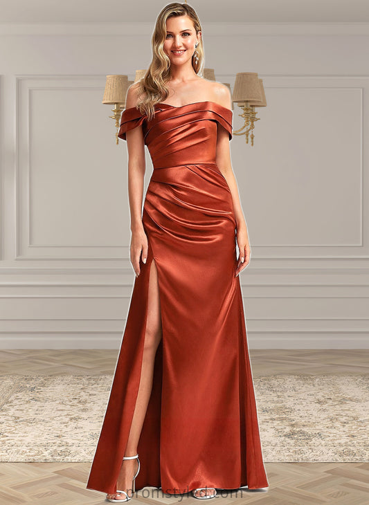 Jaden A-line Off the Shoulder Floor-Length Stretch Satin Bridesmaid Dress HLP0025757