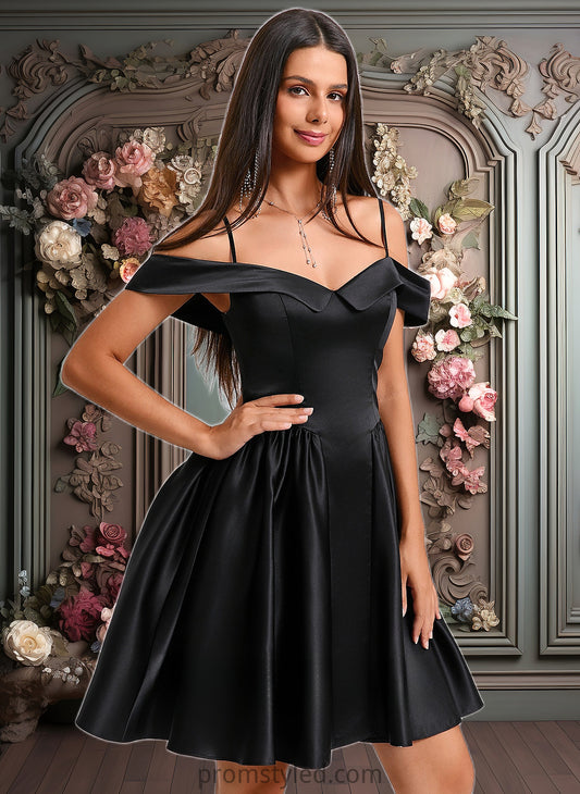 Jolie A-line Off the Shoulder Short Satin Homecoming Dress HLP0025704