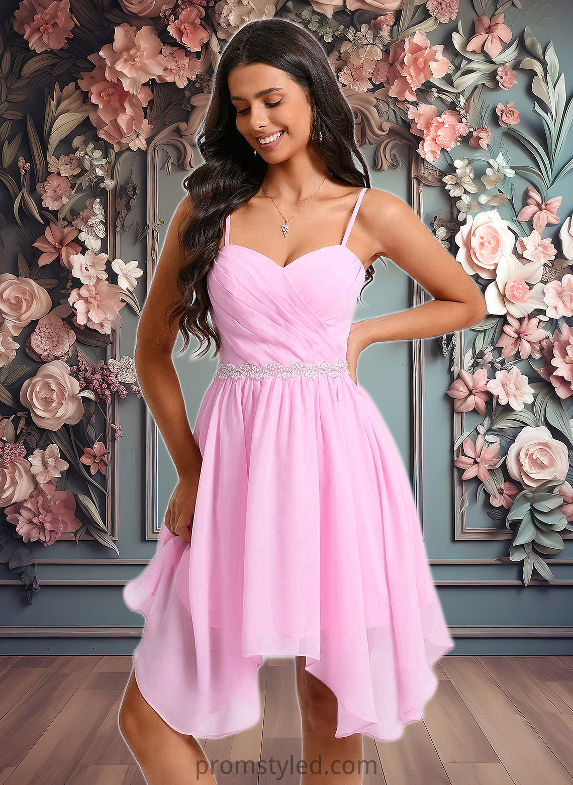 Jade A-line Sweetheart Asymmetrical Chiffon Homecoming Dress With Beading HLP0025690