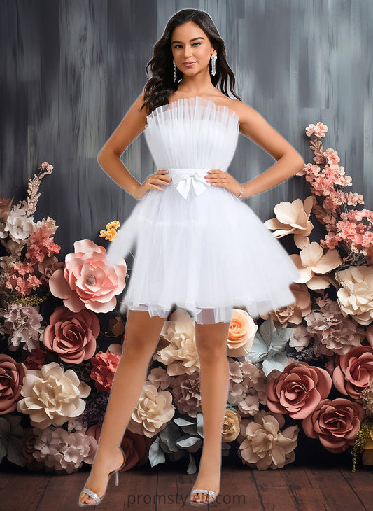 Wendy Ball-Gown/Princess Asymmetrical Short Tulle Homecoming Dress With Bow HLP0025709