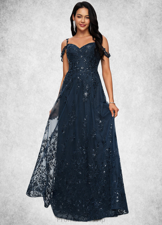 Aliyah A-line V-Neck Floor-Length Lace Prom Dresses With Sequins HLP0022222