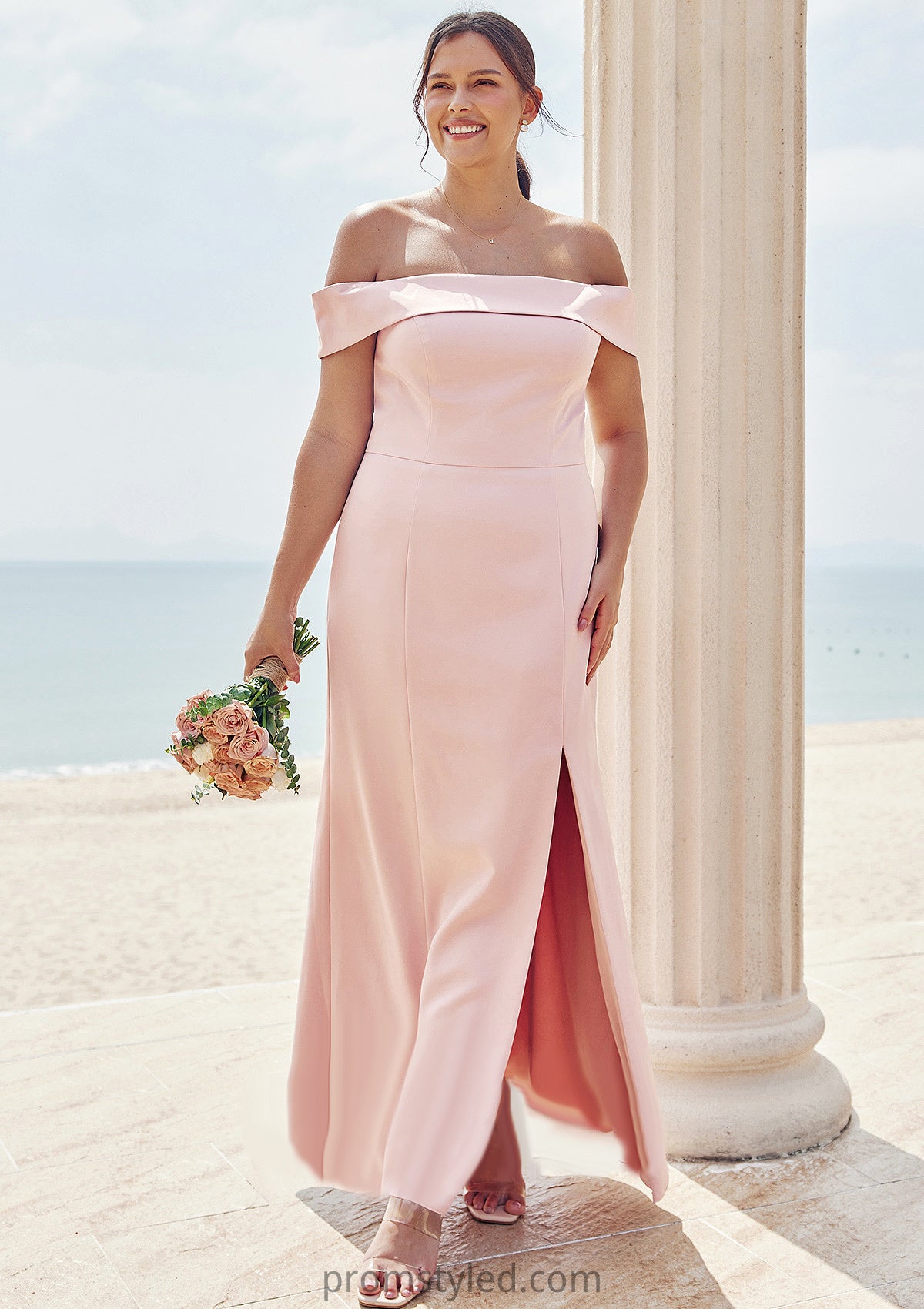 Trumpet/Mermaid Off-the-Shoulder Sleeveless Floor-Length Stretch Crepe Plus Size Bridesmaid Dresses Millicent HLP0025261