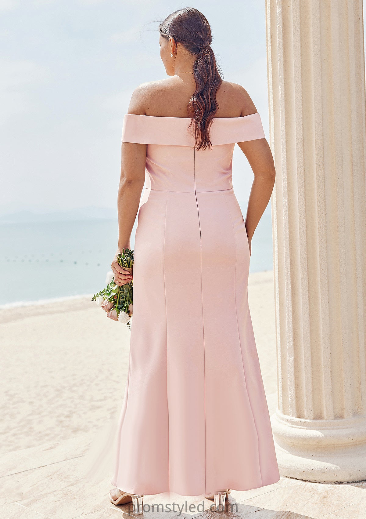 Trumpet/Mermaid Off-the-Shoulder Sleeveless Floor-Length Stretch Crepe Plus Size Bridesmaid Dresses Millicent HLP0025261