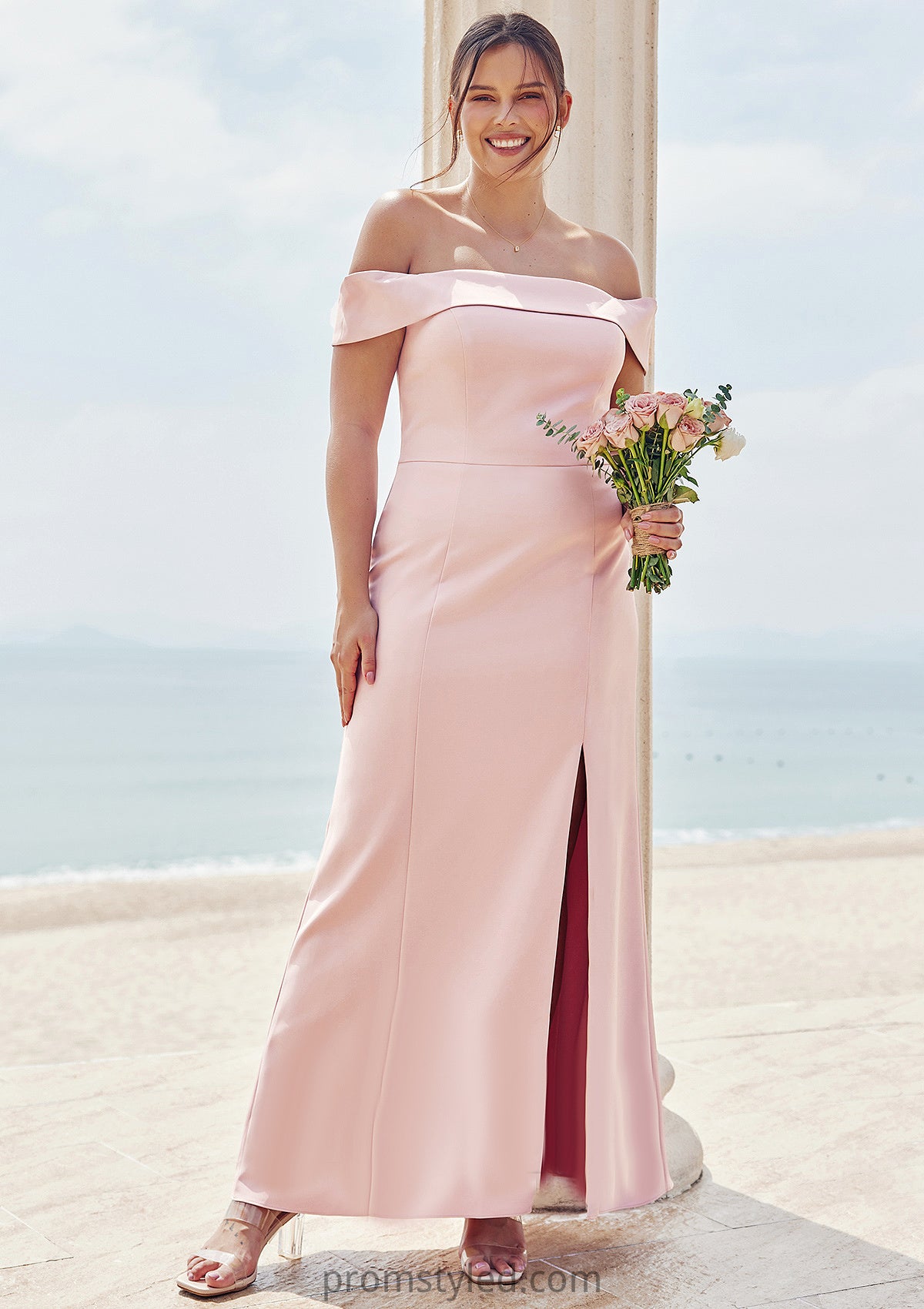 Trumpet/Mermaid Off-the-Shoulder Sleeveless Floor-Length Stretch Crepe Plus Size Bridesmaid Dresses Millicent HLP0025261