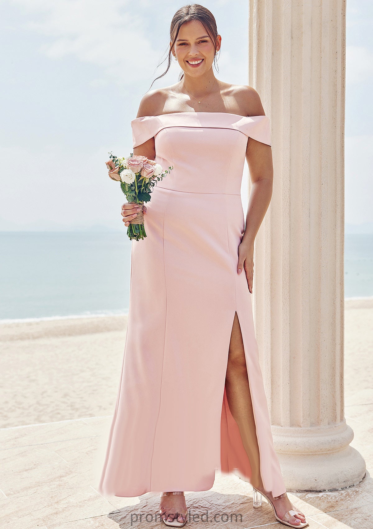 Trumpet/Mermaid Off-the-Shoulder Sleeveless Floor-Length Stretch Crepe Plus Size Bridesmaid Dresses Millicent HLP0025261