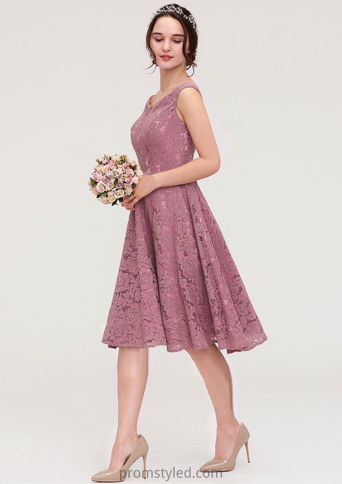 Sweetheart Sleeveless A-line/Princess Lace Knee-Length Bridesmaid Dresses Alyson HLP0025421