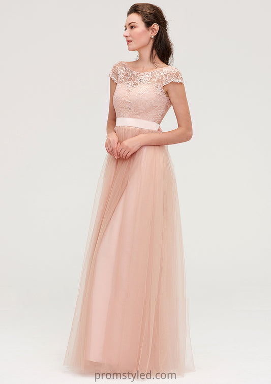 Bateau Sleeveless Tulle A-line/Princess Long/Floor-Length Bridesmaid Dresseses With Sashes Lace Andrea HLP0025427