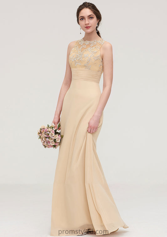 Sleeveless Halter Open Back Long/Floor-Length Sheath/Column Chiffon Bridesmaid Dresses With Pleated Lace Iyana HLP0025451