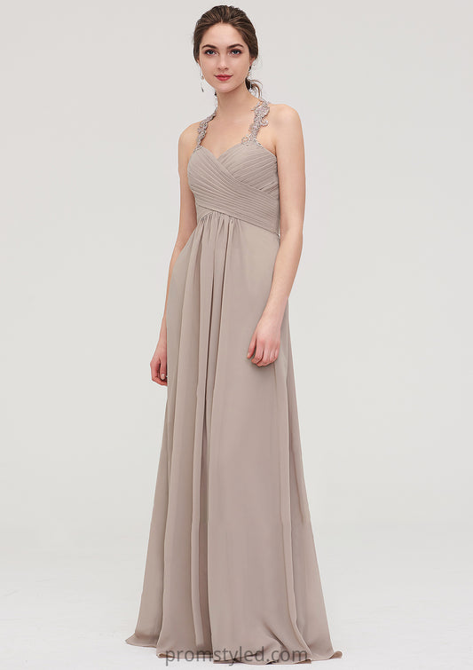 Sleeveless Sweetheart Long/Floor-Length Chiffon A-line/Princess Bridesmaid Dresses With Pleated Lace Mattie HLP0025457