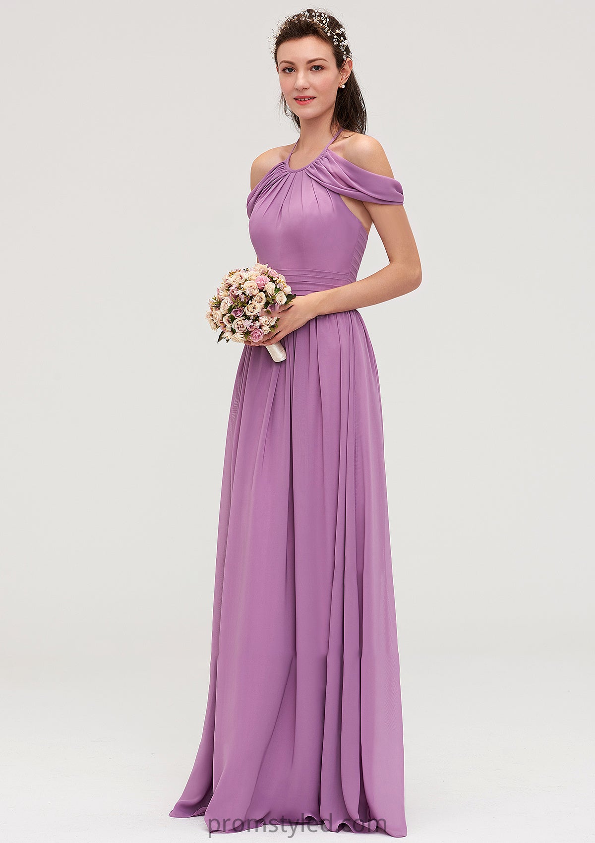Scoop Neck Sleeveless Chiffon A-line/Princess Long/Floor-Length Bridesmaid Dresseses With Pleated Katherine HLP0025461