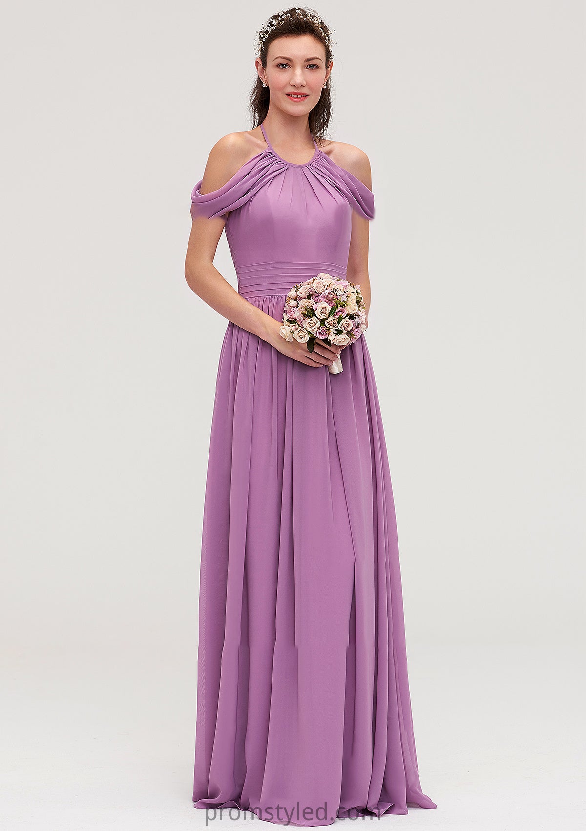 Scoop Neck Sleeveless Chiffon A-line/Princess Long/Floor-Length Bridesmaid Dresseses With Pleated Katherine HLP0025461