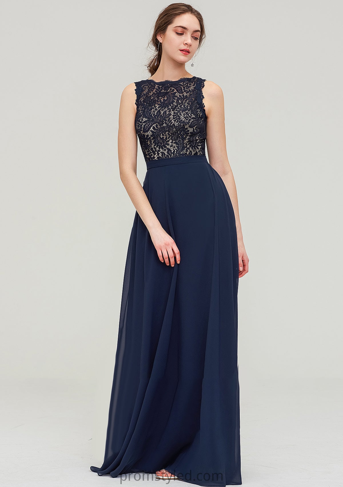 Sleeveless Bateau Long/Floor-Length  Chiffon A-line/Princess Bridesmaid Dresses With Sashes Lace Aiyana HLP0025471