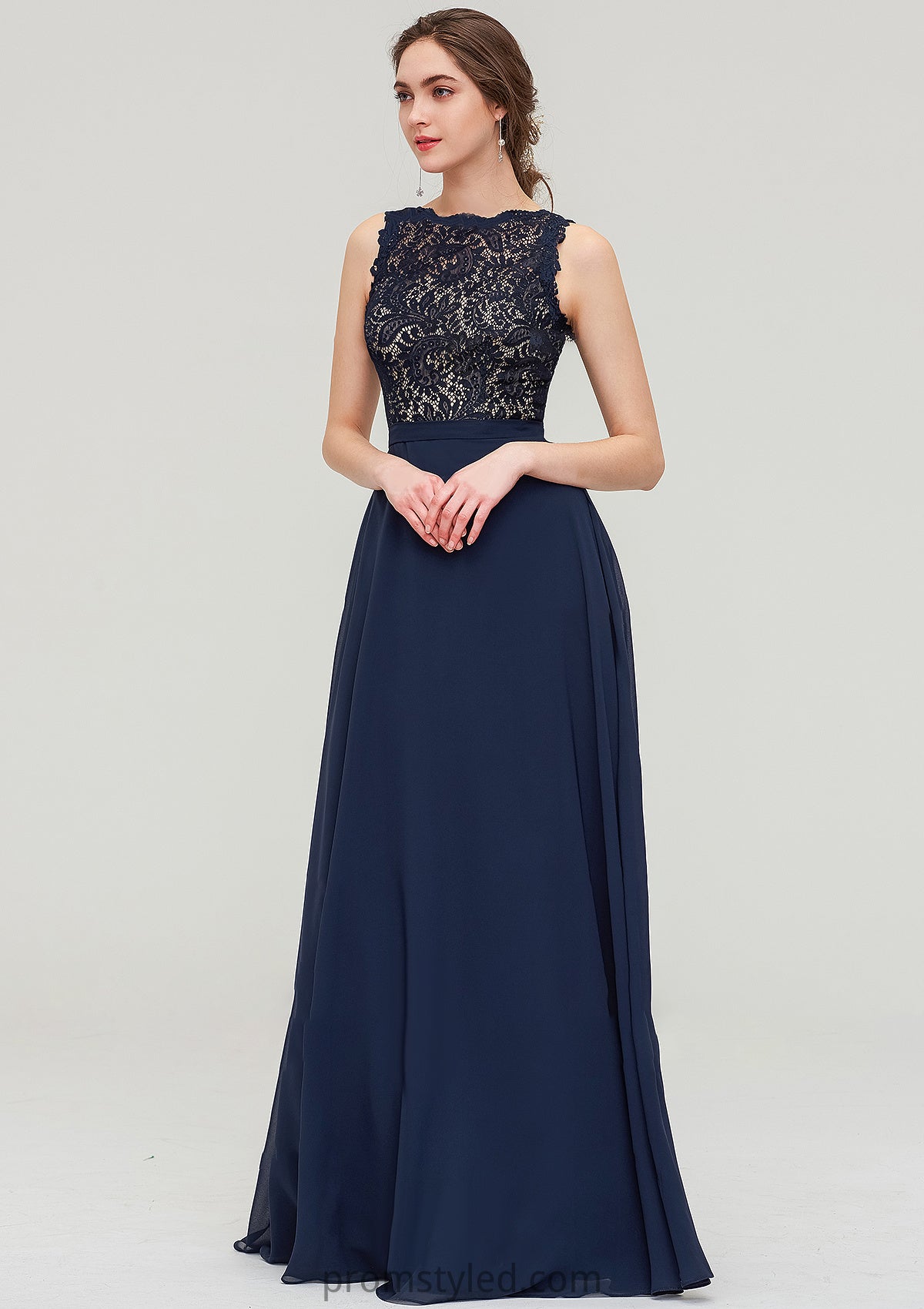 Sleeveless Bateau Long/Floor-Length  Chiffon A-line/Princess Bridesmaid Dresses With Sashes Lace Aiyana HLP0025471