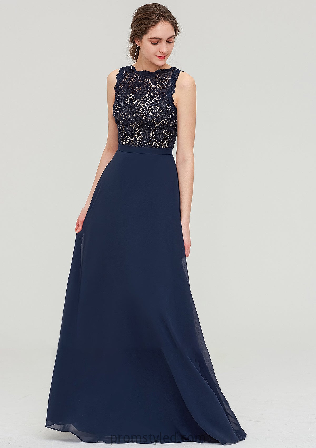 Sleeveless Bateau Long/Floor-Length  Chiffon A-line/Princess Bridesmaid Dresses With Sashes Lace Aiyana HLP0025471