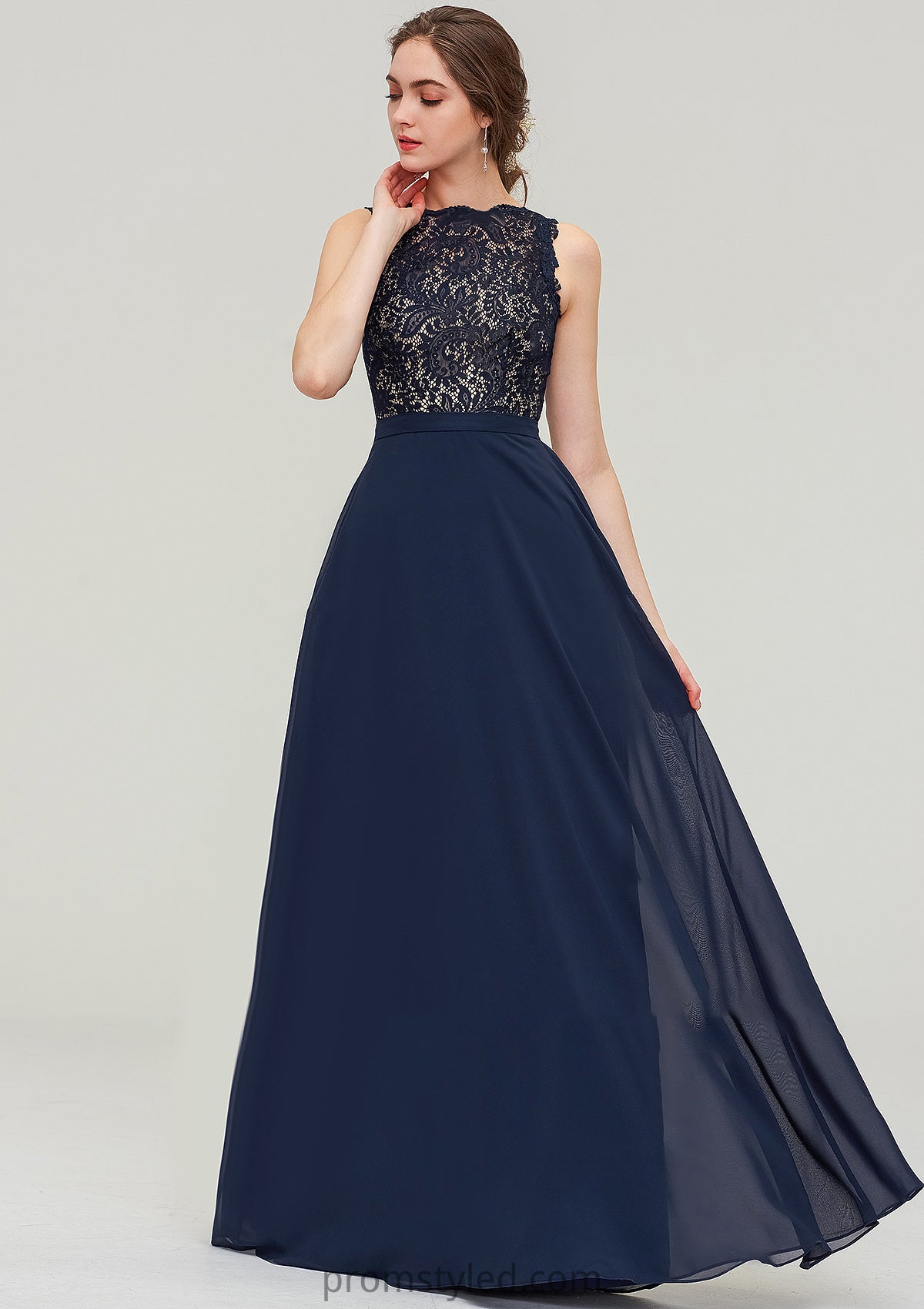 Sleeveless Bateau Long/Floor-Length  Chiffon A-line/Princess Bridesmaid Dresses With Sashes Lace Aiyana HLP0025471