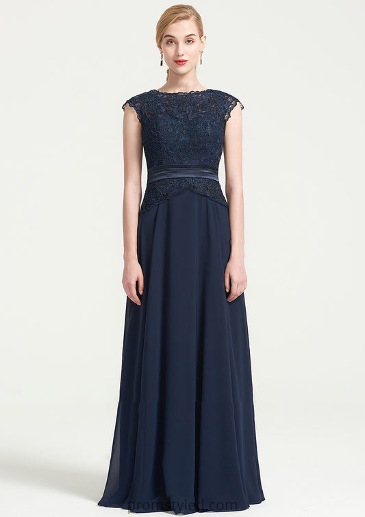 Bateau Sleeveless A-line/Princess Chiffon Long/Floor-Length Bridesmaid Dresses With Sashes Lace Pleated Amiah HLP0025480