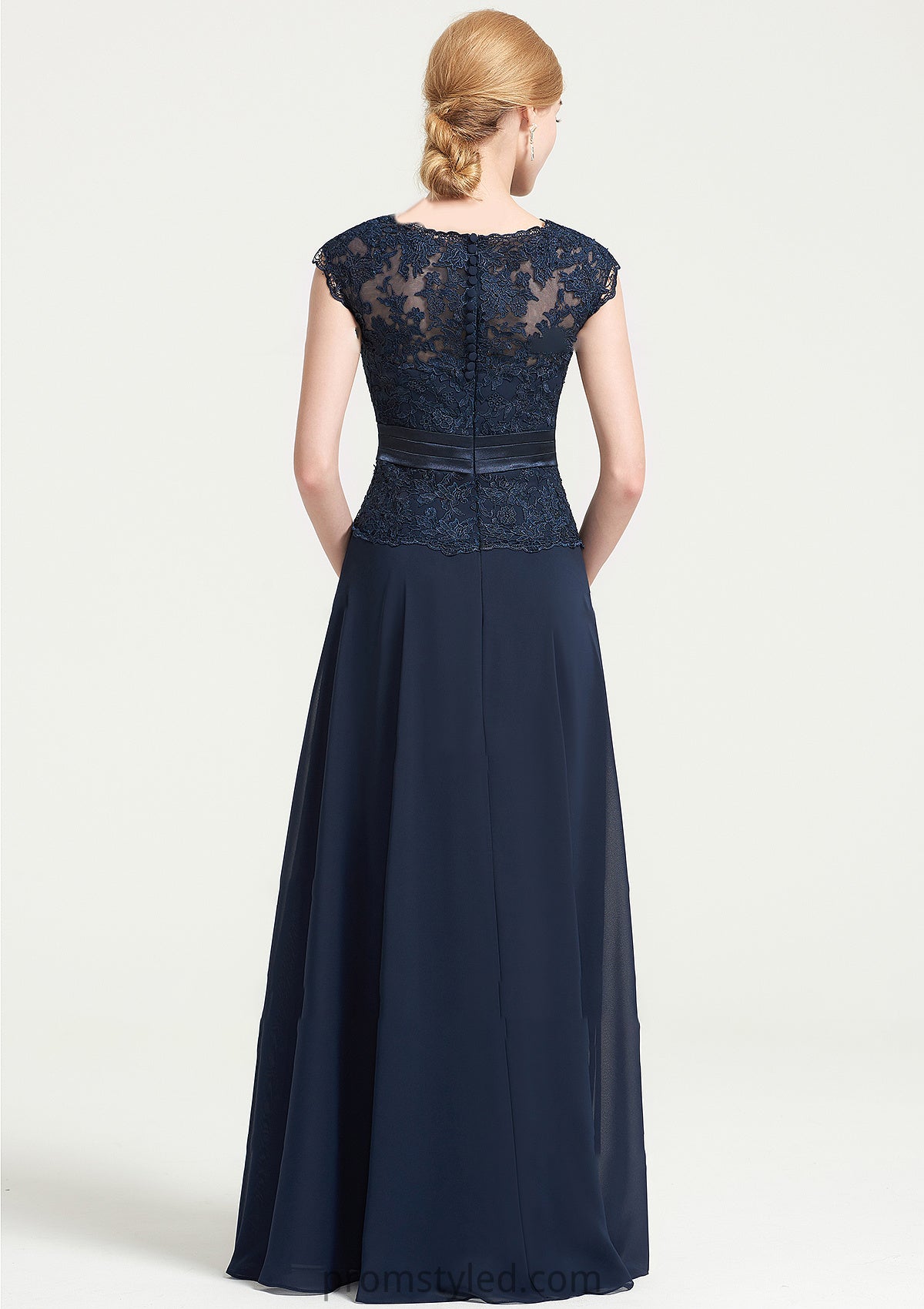 Bateau Sleeveless A-line/Princess Chiffon Long/Floor-Length Bridesmaid Dresses With Sashes Lace Pleated Amiah HLP0025480