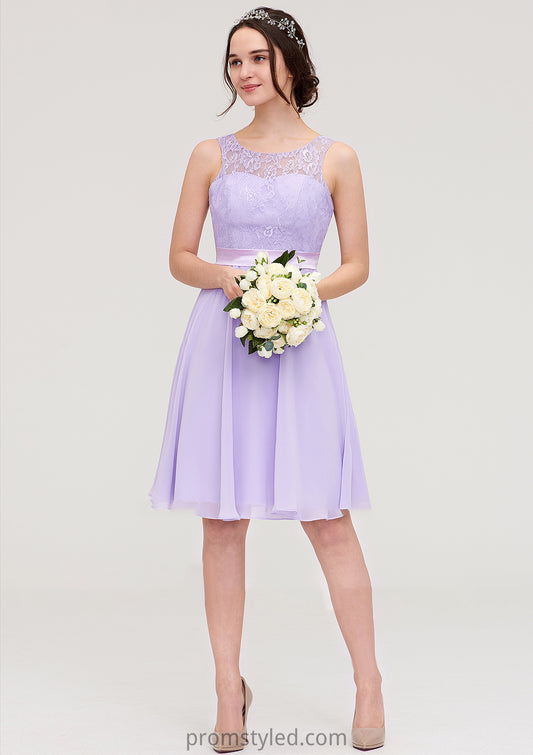 Sleeveless Knee-Length Chiffon A-line/Princess Bridesmaid Dresses With Sashes Lace Tamia HLP0025481