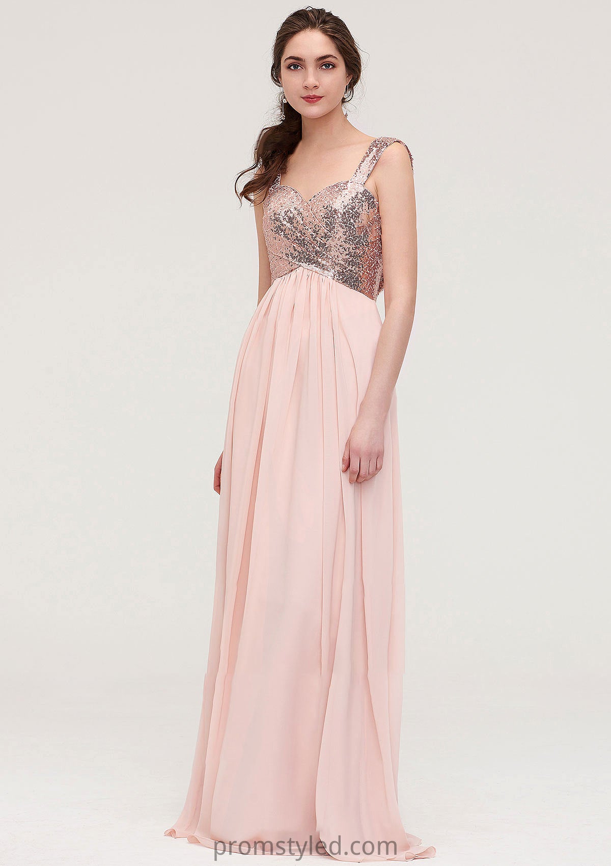 Sleeveless Long/Floor-Length Sweetheart A-line/Princess Chiffon Bridesmaid Dresses With Pleated Sequins Kay HLP0025494