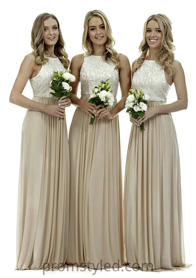 Bateau A-Line/Princess Long/Floor-Length Chiffon Bridesmaid Dresses With Lace Muriel HLP0025503