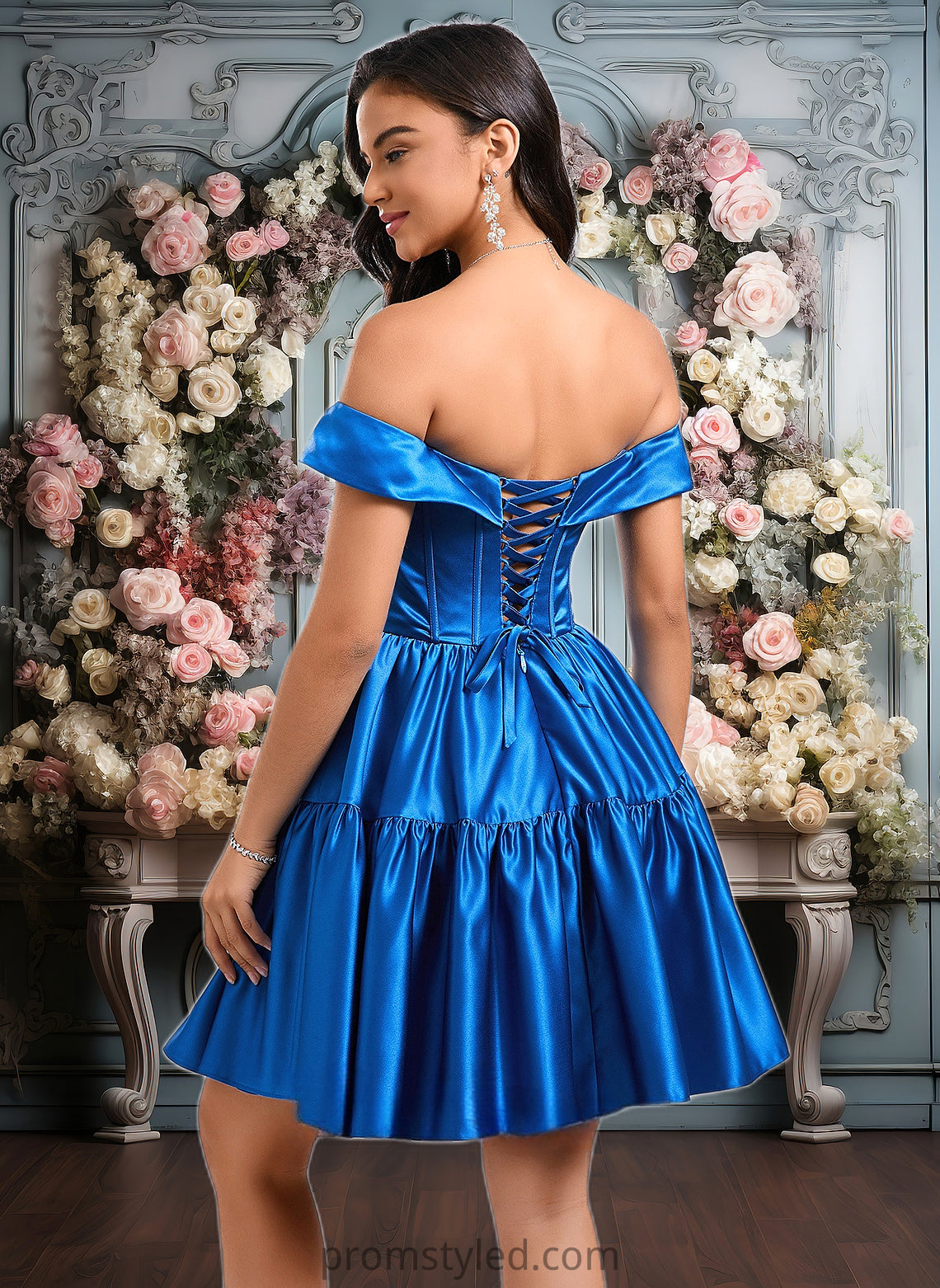 Kenya Ball-Gown/Princess Off the Shoulder Short Satin Homecoming Dress HLP0025680