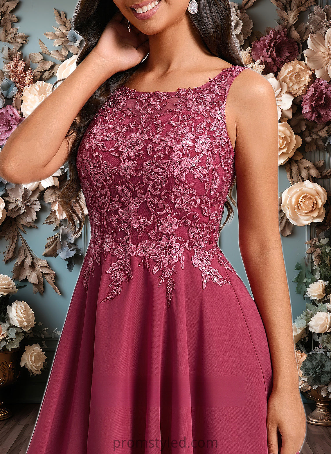 Campbell A-line Scoop Short Chiffon Homecoming Dress With Sequins Appliques Lace HLP0025681