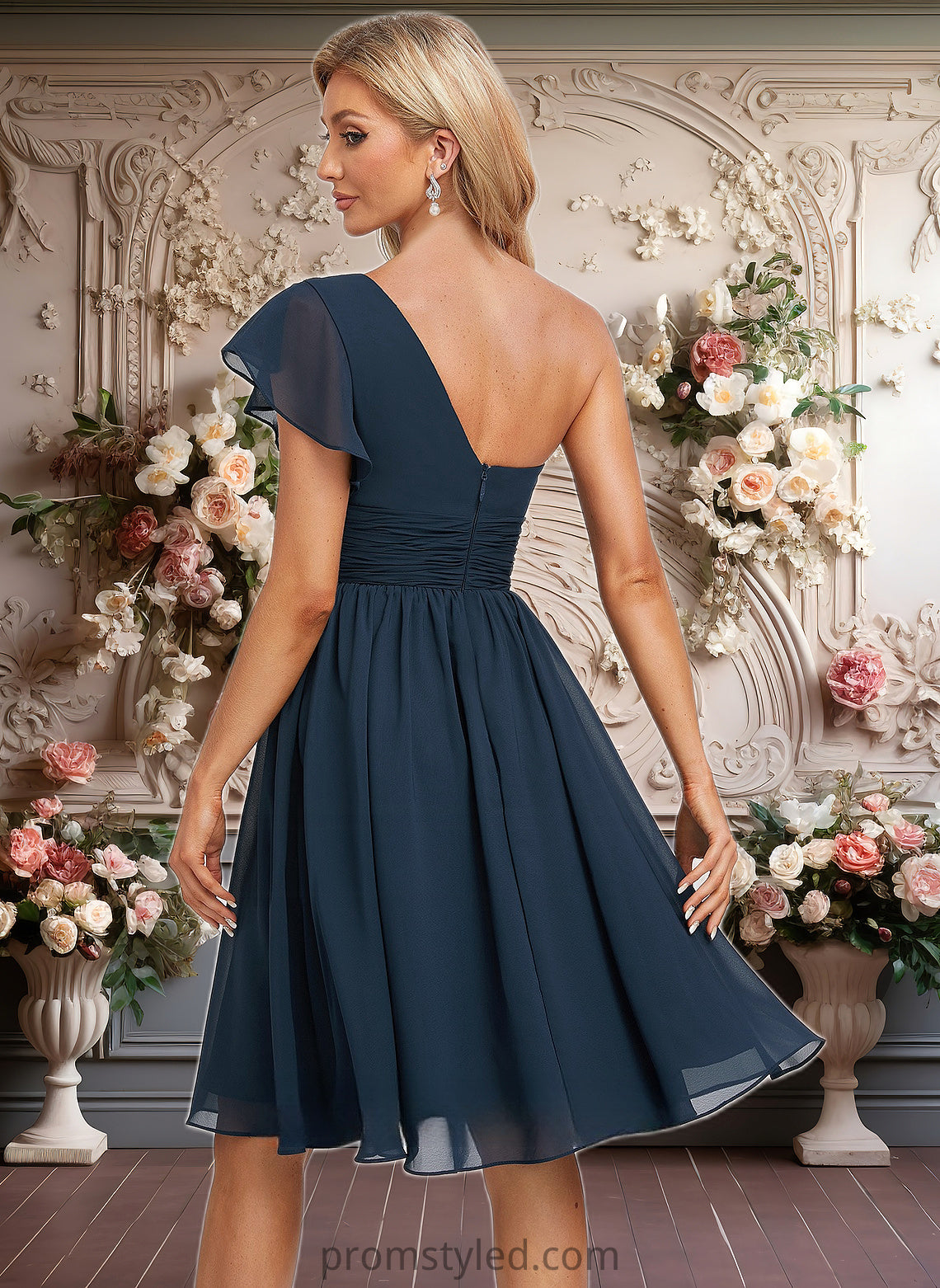 Kristin A-line One Shoulder Knee-Length Chiffon Homecoming Dress With Ruffle HLP0025722