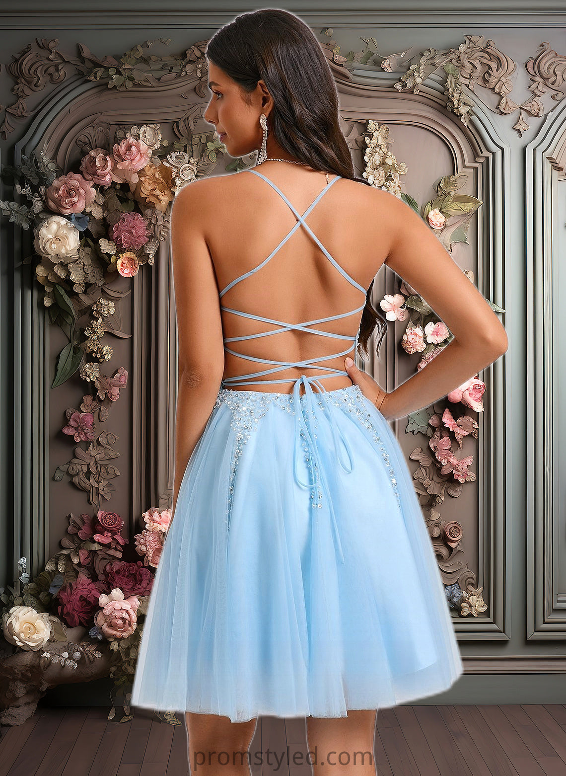 Ashlynn A-line Scoop Short Tulle Sequin Homecoming Dress With Sequins Beading HLP0025706