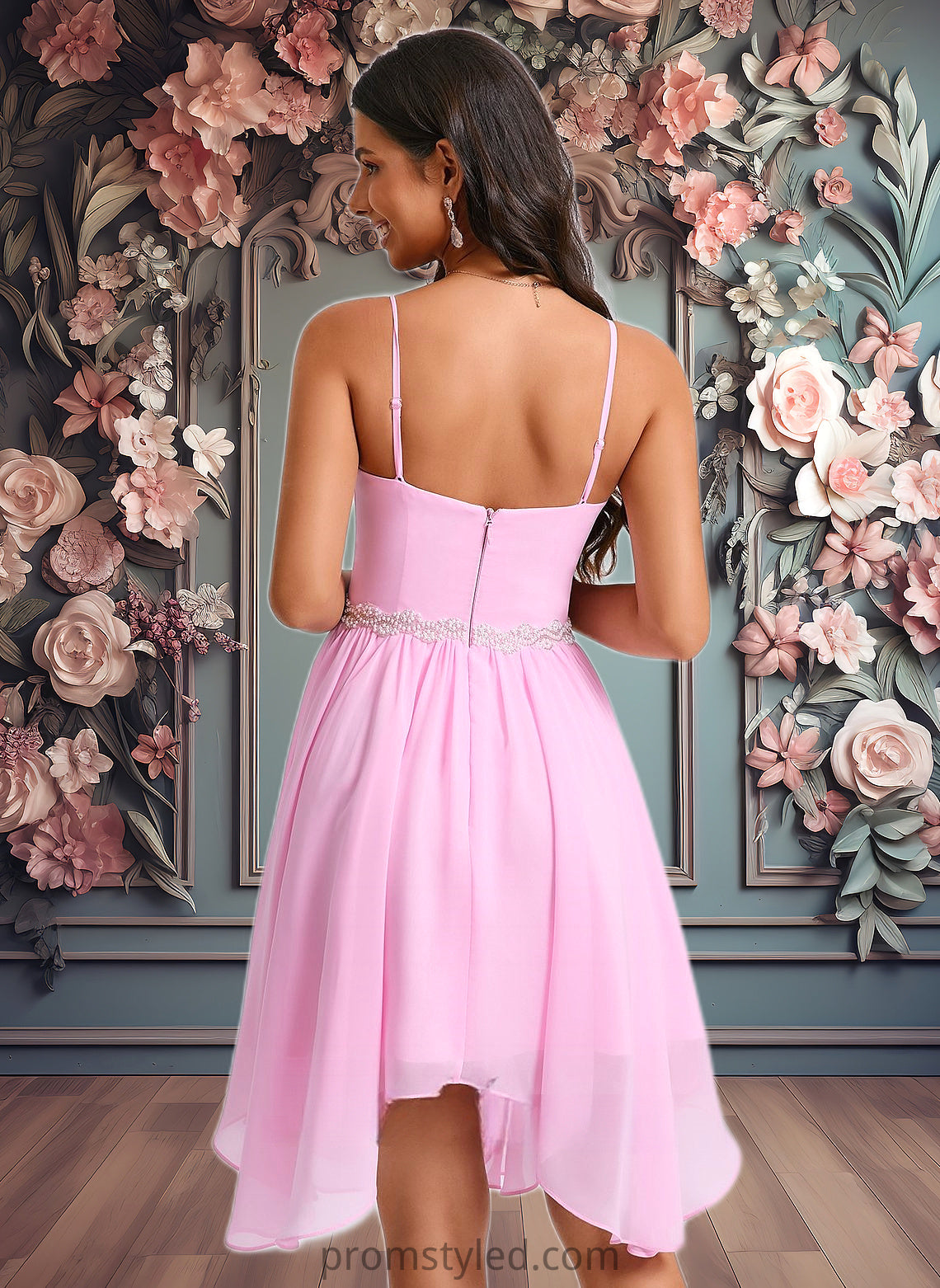 Jade A-line Sweetheart Asymmetrical Chiffon Homecoming Dress With Beading HLP0025690