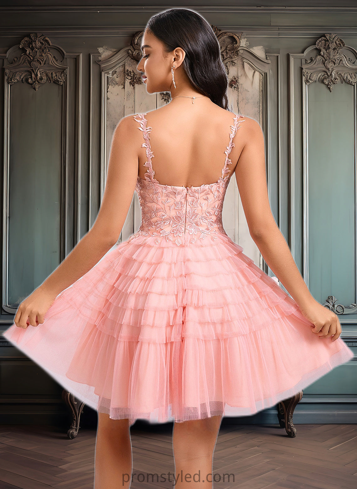 Damaris Ball-Gown/Princess Scoop Short Tulle Lace Homecoming Dress With Ruffle HLP0025676