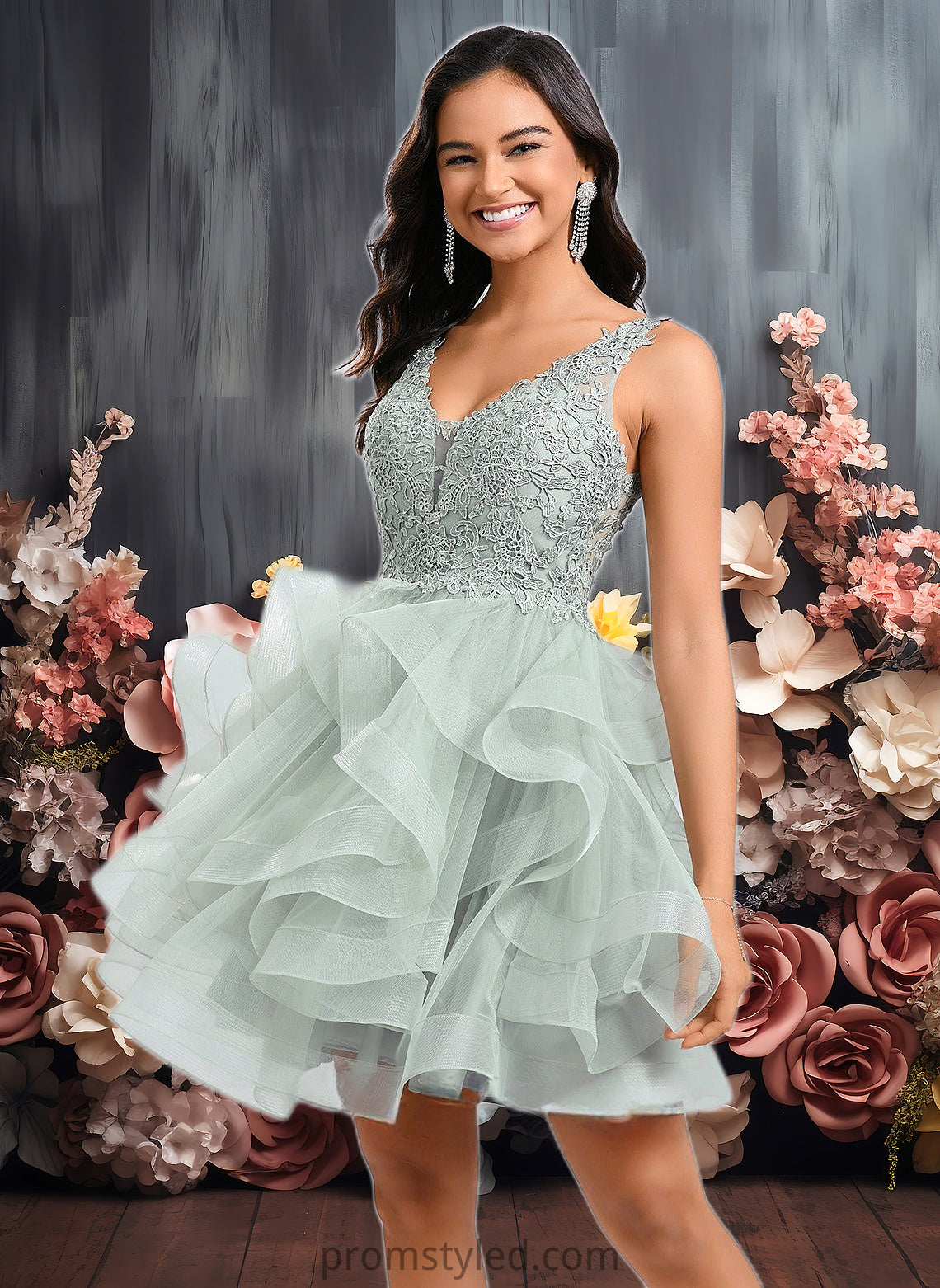 Cheryl Ball-Gown/Princess V-Neck Short Tulle Lace Homecoming Dress HLP0025671