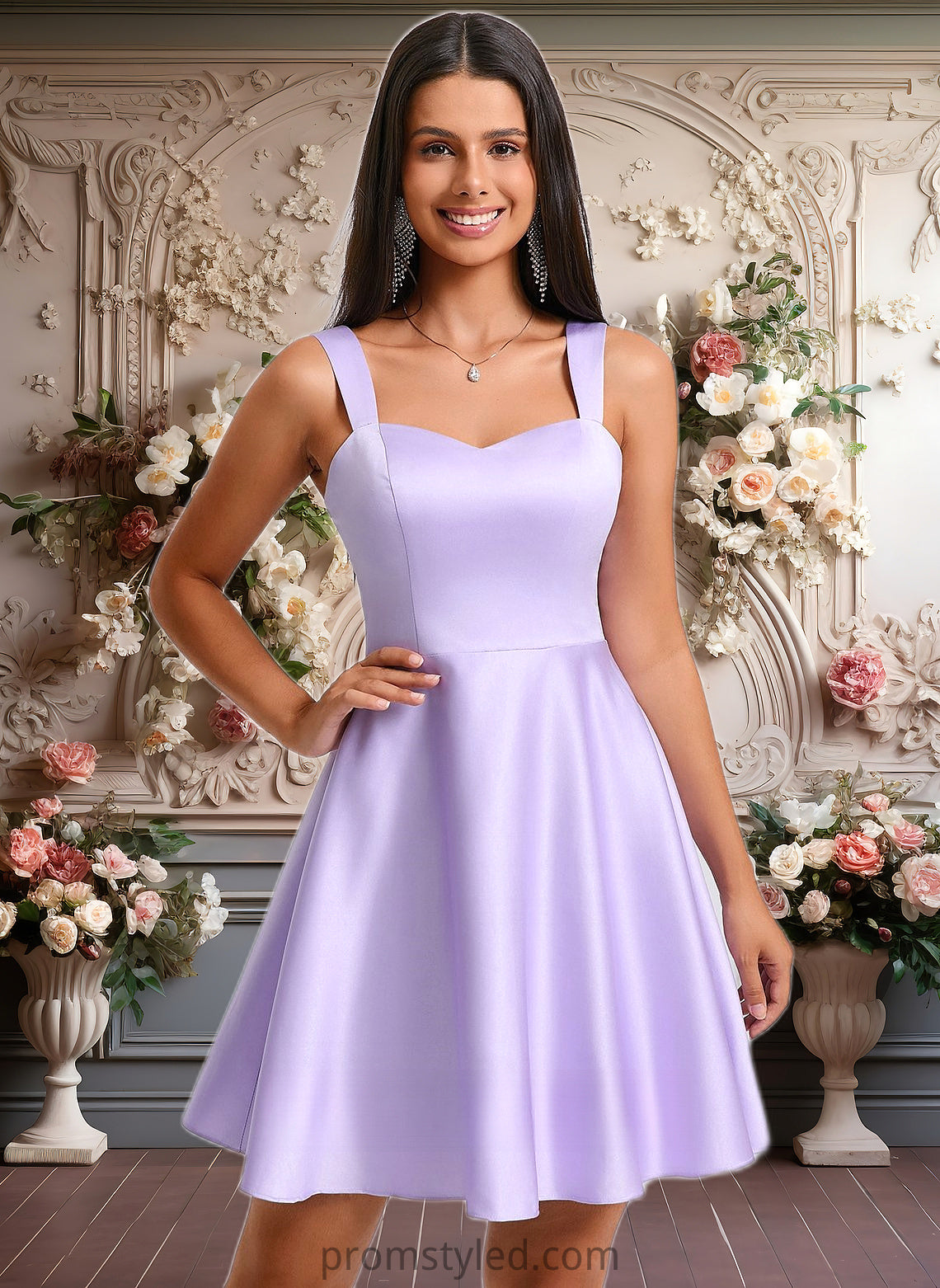 Juliet A-line Sweetheart Short Satin Homecoming Dress With Bow HLP0025682