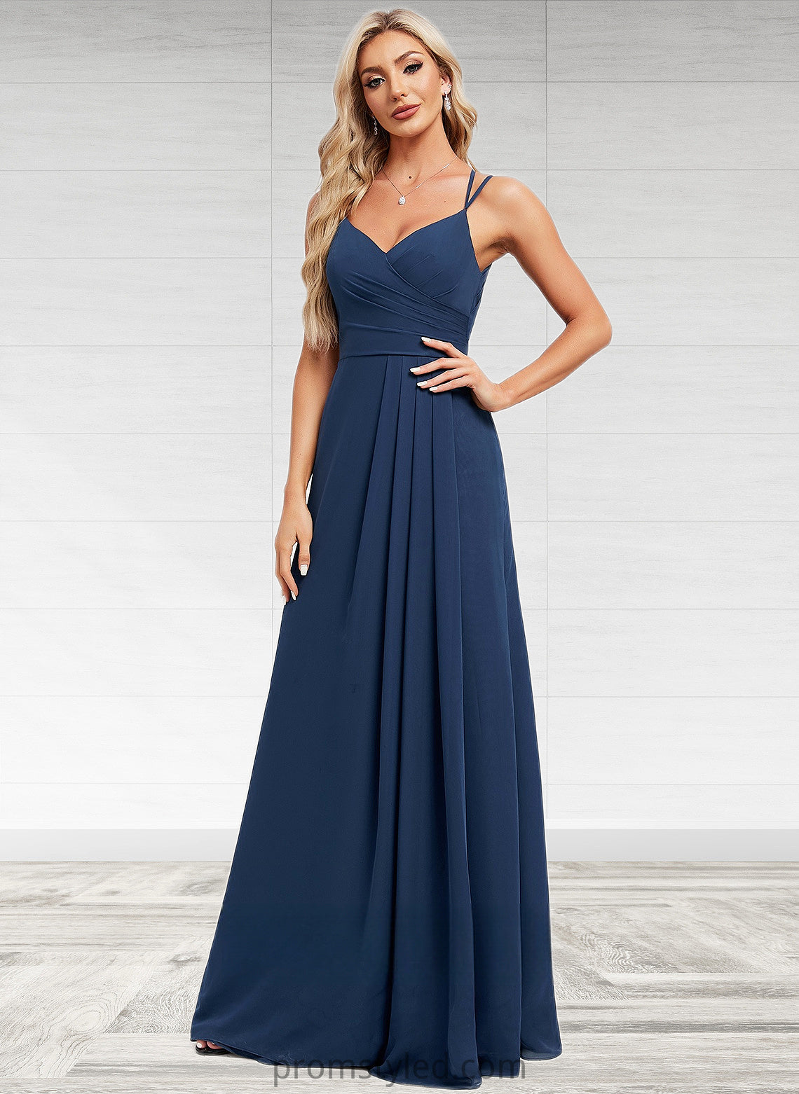 Suzanne A-line V-Neck Floor-Length Chiffon Bridesmaid Dress HLP0025803