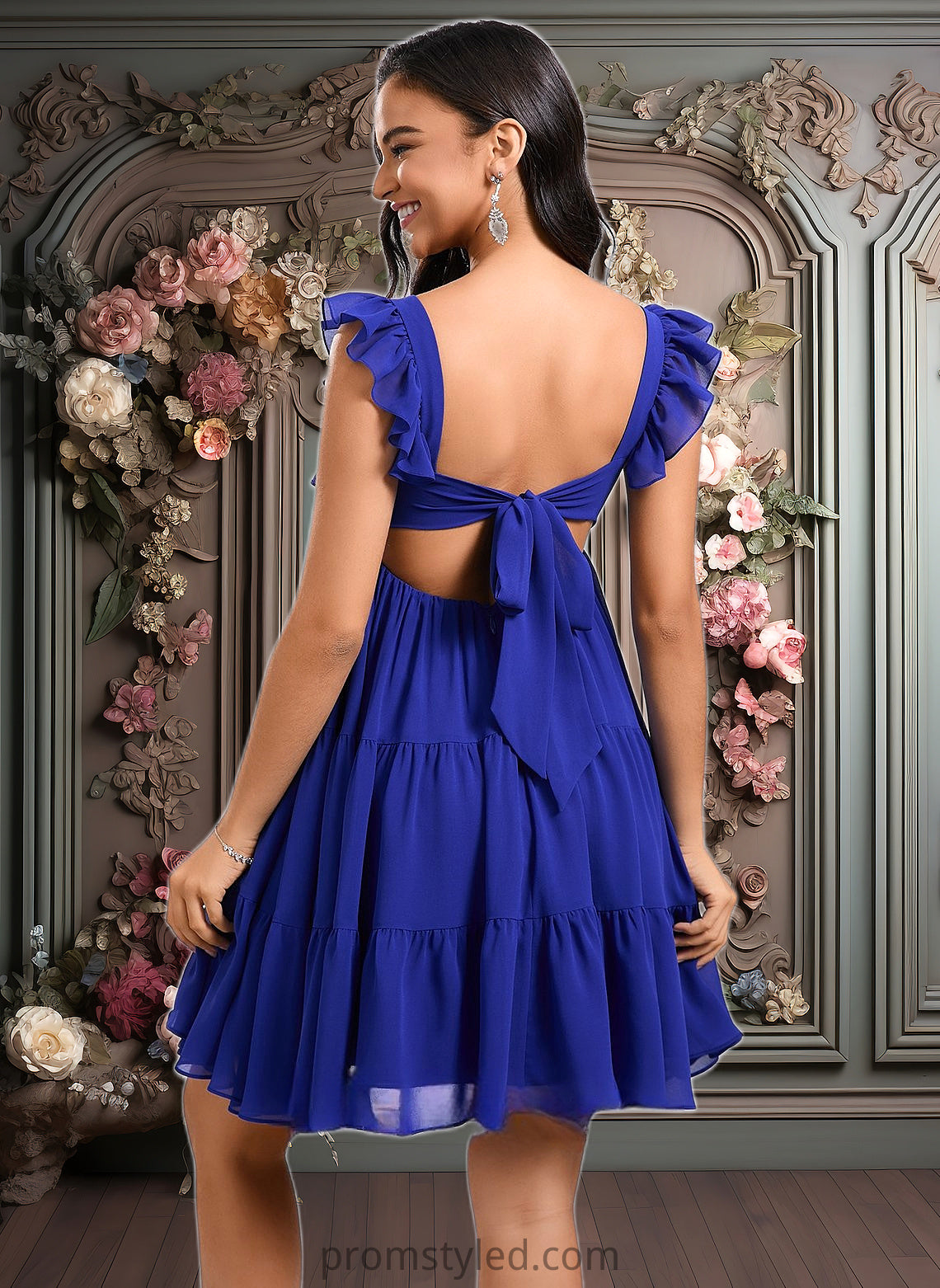 Talia A-line Square Short Chiffon Homecoming Dress With Bow HLP0025665