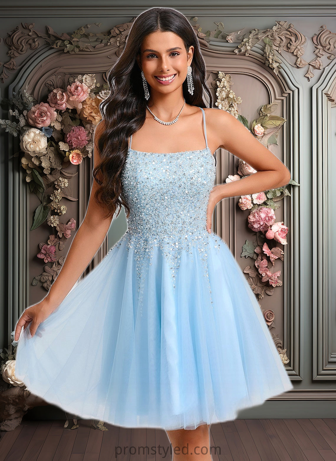 Ashlynn A-line Scoop Short Tulle Sequin Homecoming Dress With Sequins Beading HLP0025706