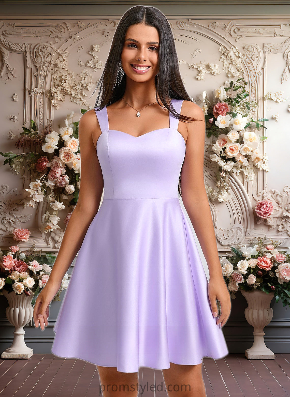 Juliet A-line Sweetheart Short Satin Homecoming Dress With Bow HLP0025682