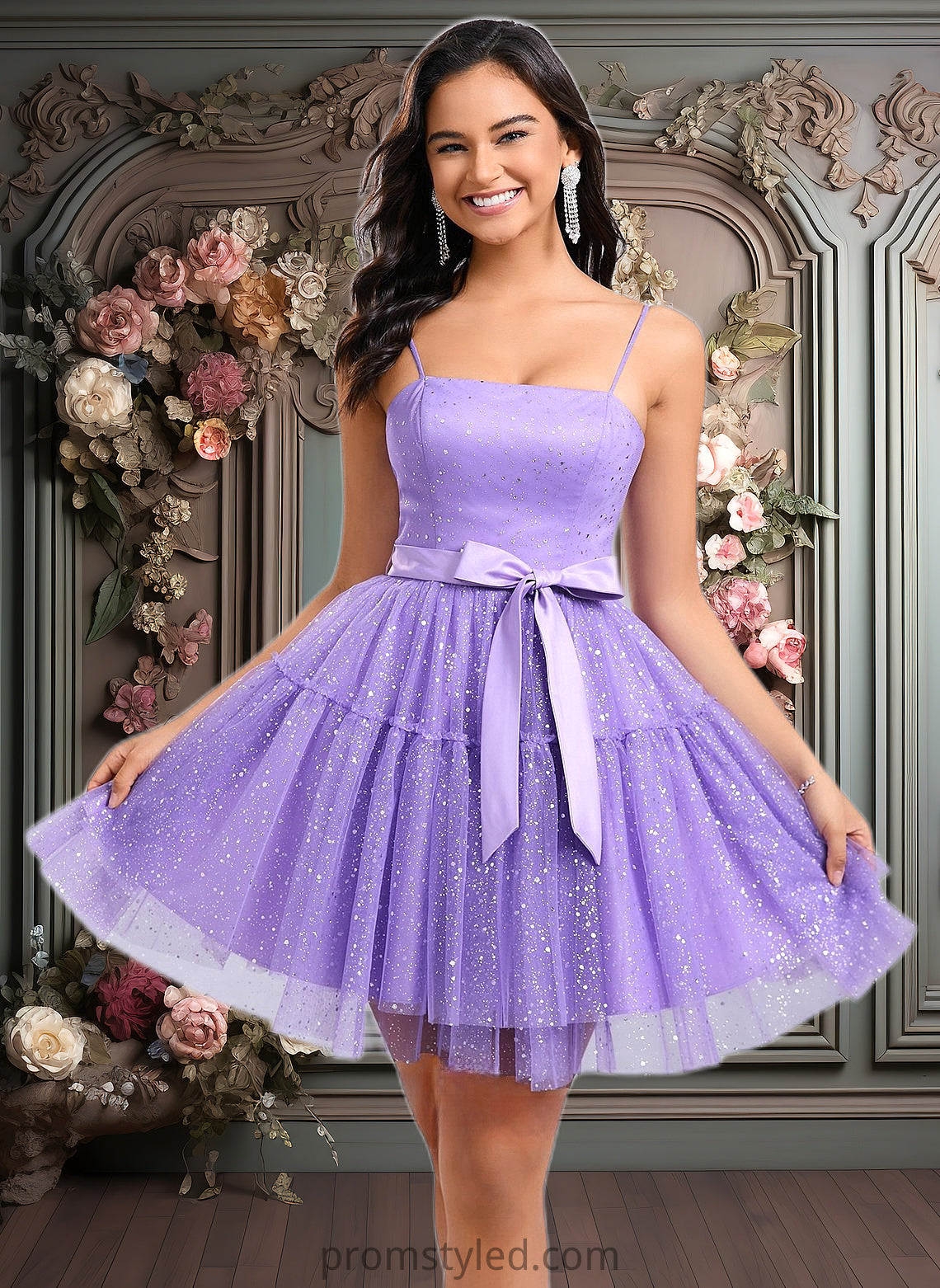 Chanel Ball-Gown/Princess Straight Short Tulle Homecoming Dress With Bow HLP0025717