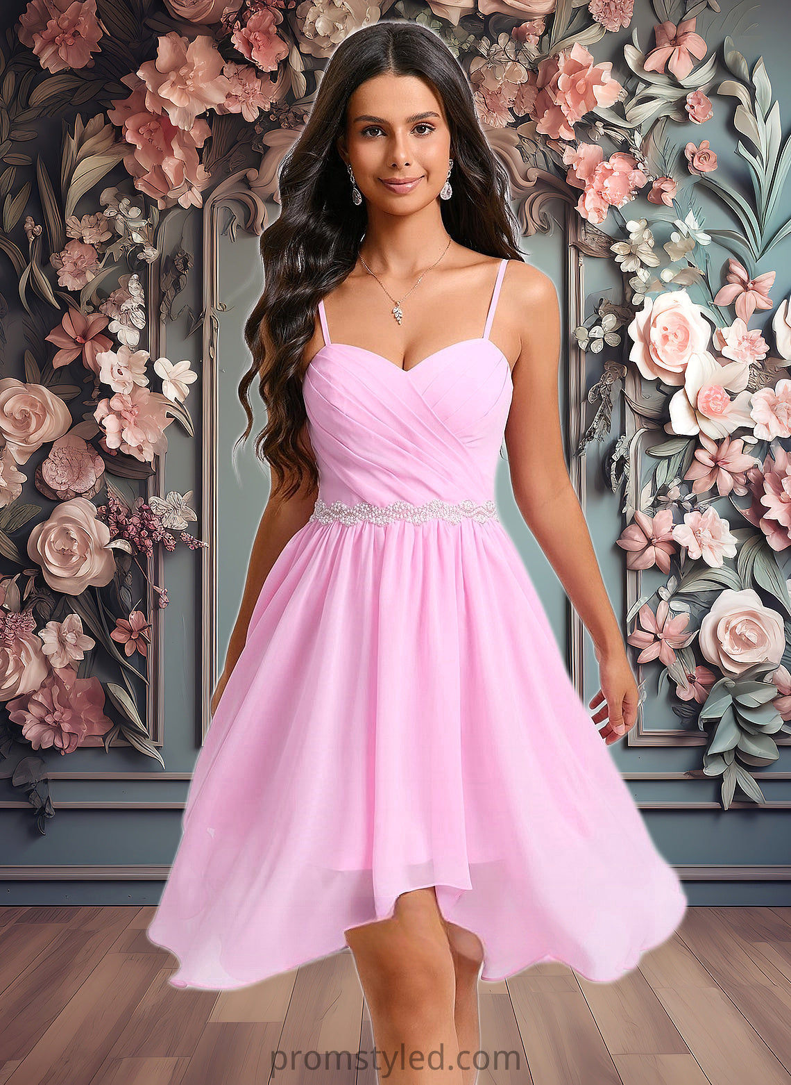 Jade A-line Sweetheart Asymmetrical Chiffon Homecoming Dress With Beading HLP0025690