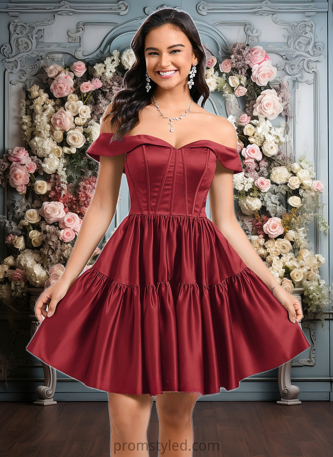 Kenya Ball-Gown/Princess Off the Shoulder Short Satin Homecoming Dress HLP0025680