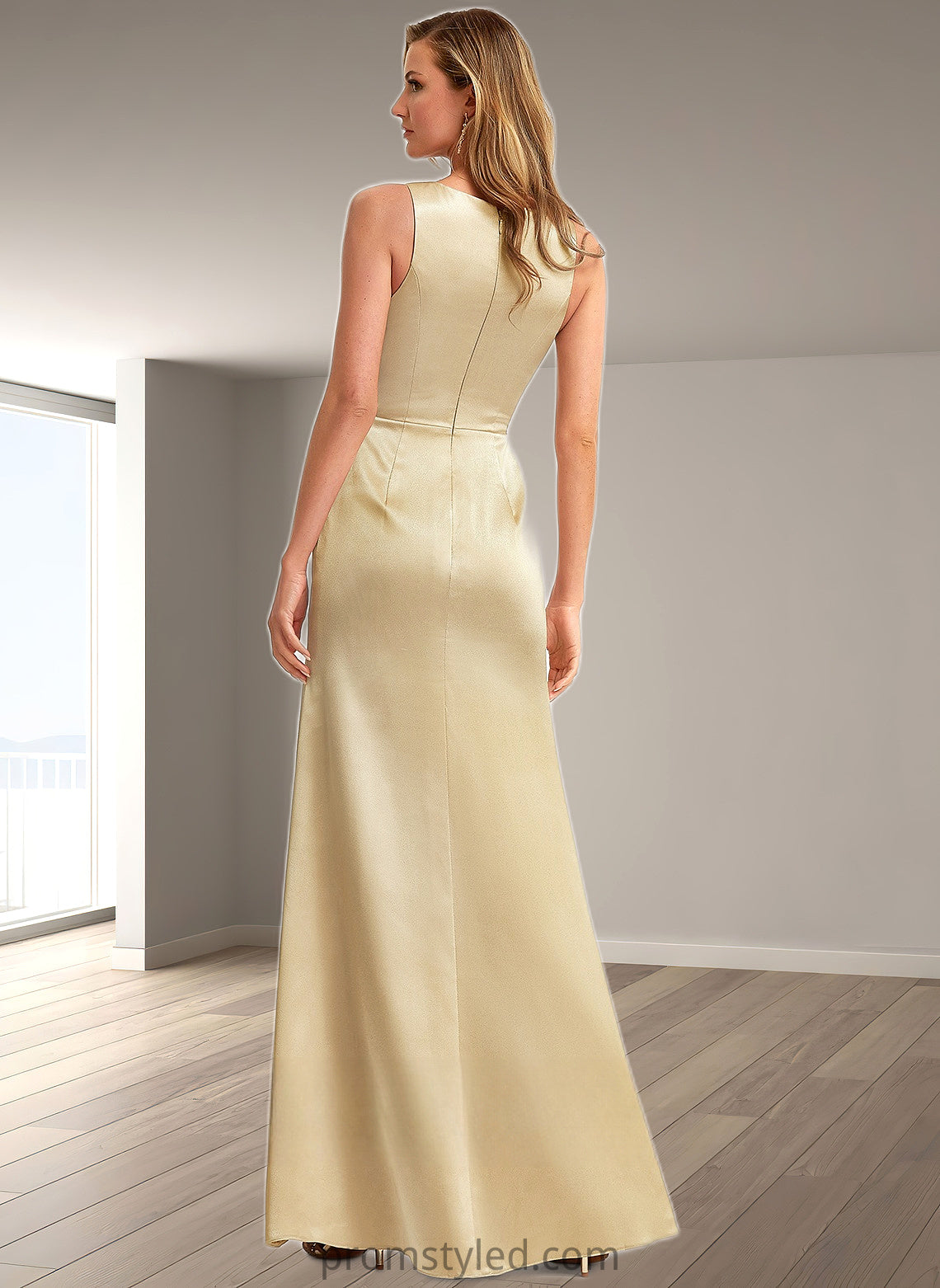 Brittany A-line Cowl Floor-Length Stretch Satin Bridesmaid Dress HLP0025764