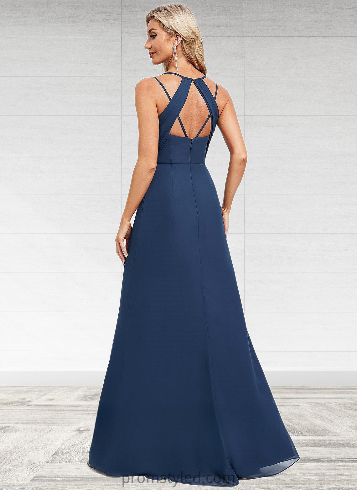 Suzanne A-line V-Neck Floor-Length Chiffon Bridesmaid Dress HLP0025803